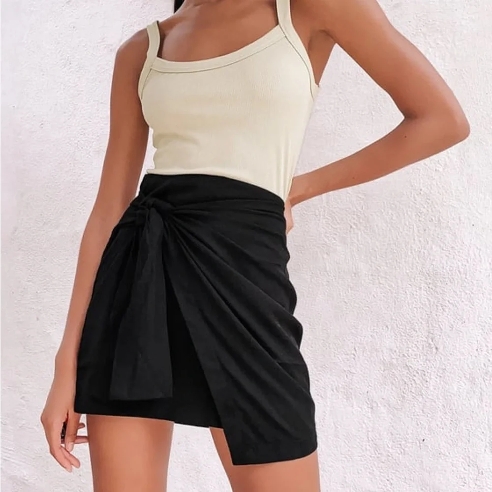 Lulus Don’t Get It Twisted Black Side Tie Mini Skirt - Picture 3 of 4